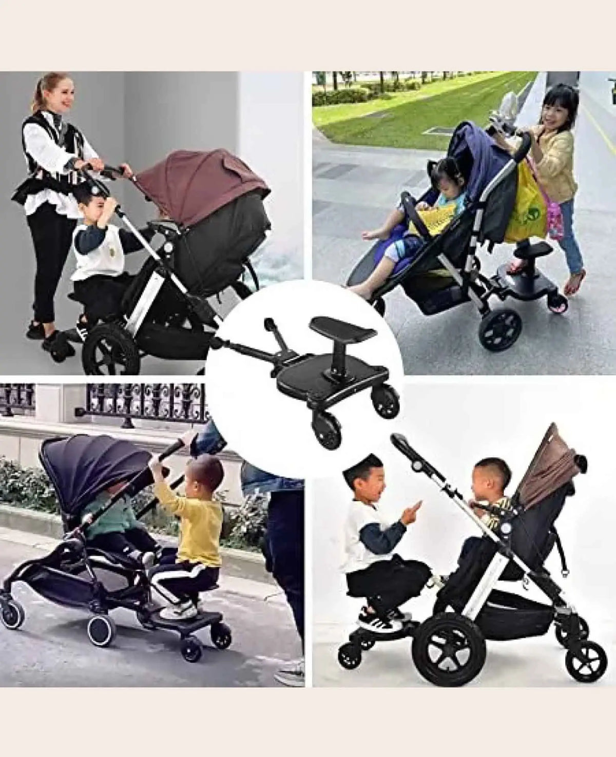 Kinderwagen Rollbrett Buggy Trittbrett mit Sitz - Schwarz