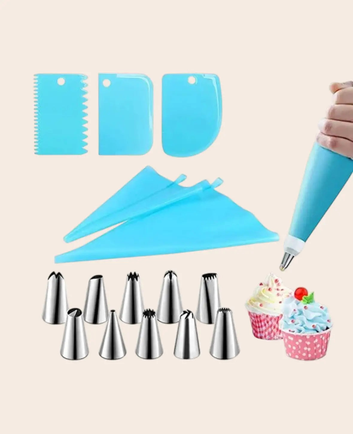 Silikon Spritzbeutel Kuchen Deko Kit - Blau, 21-tlg. Set