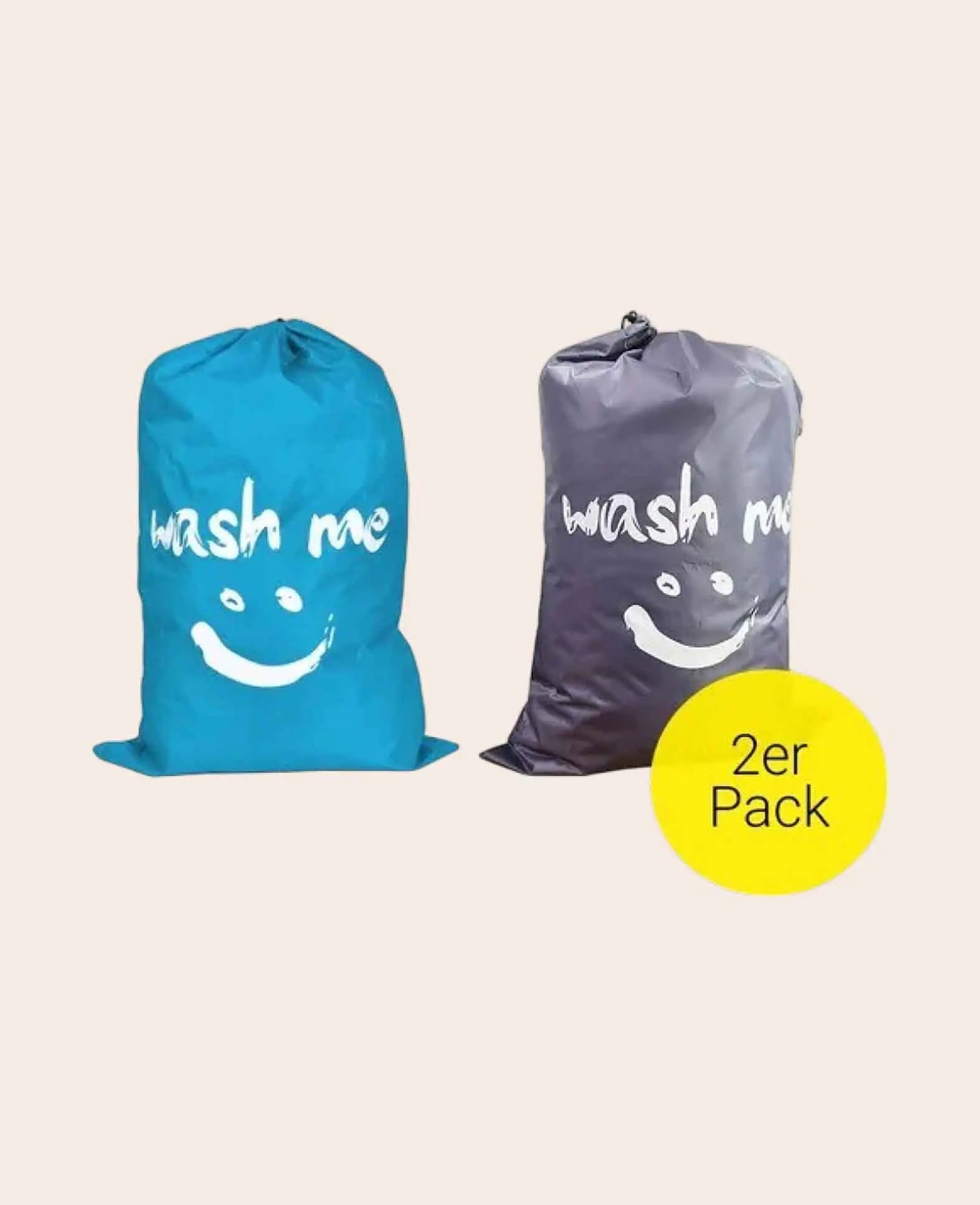 Faltbarer Wäschesack 95x68 cm mit Kordelzug, Grau/Blau, 2 Stk.