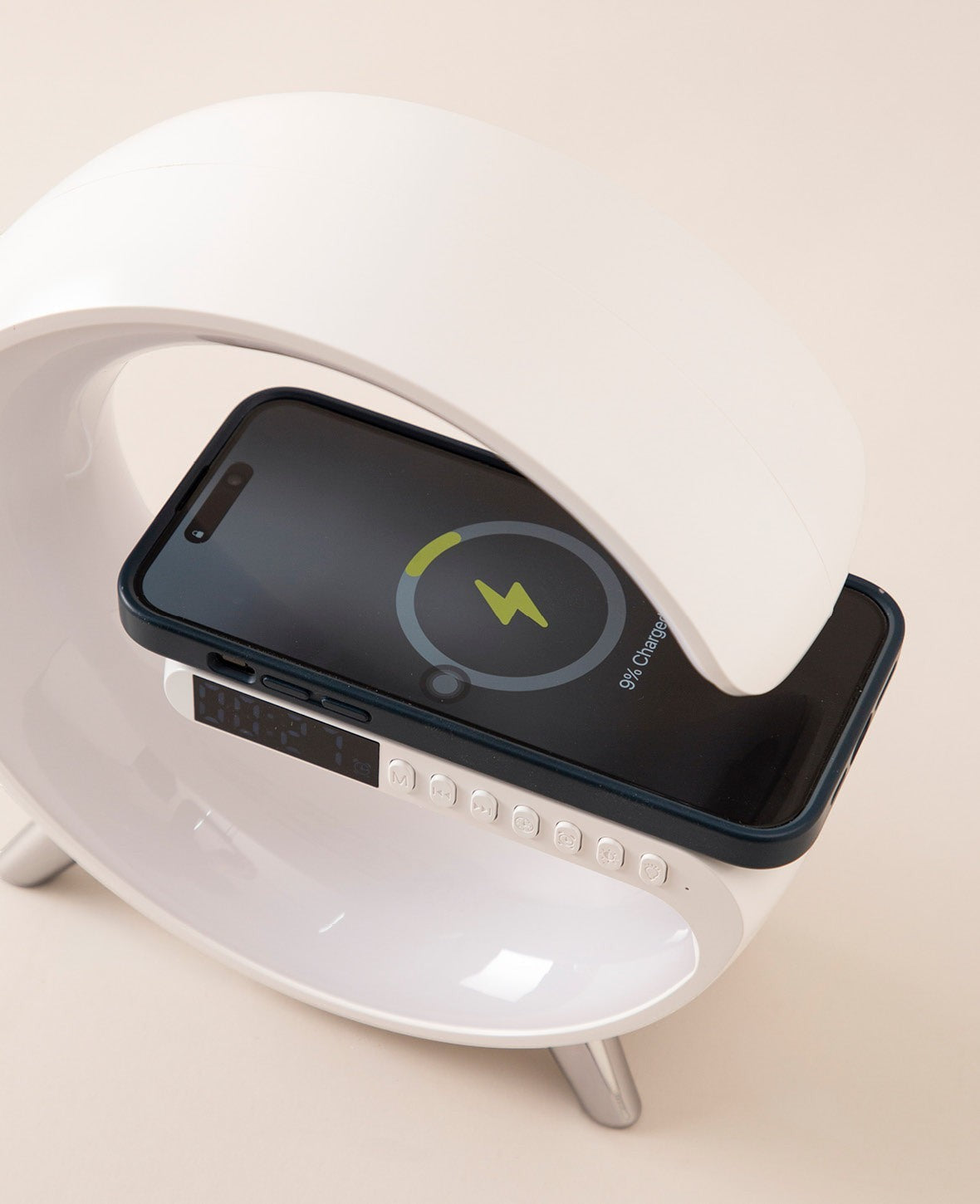 Digitaler LED Wecker Smart Light Wireless Charger Bluetooth Speaker - Weiss