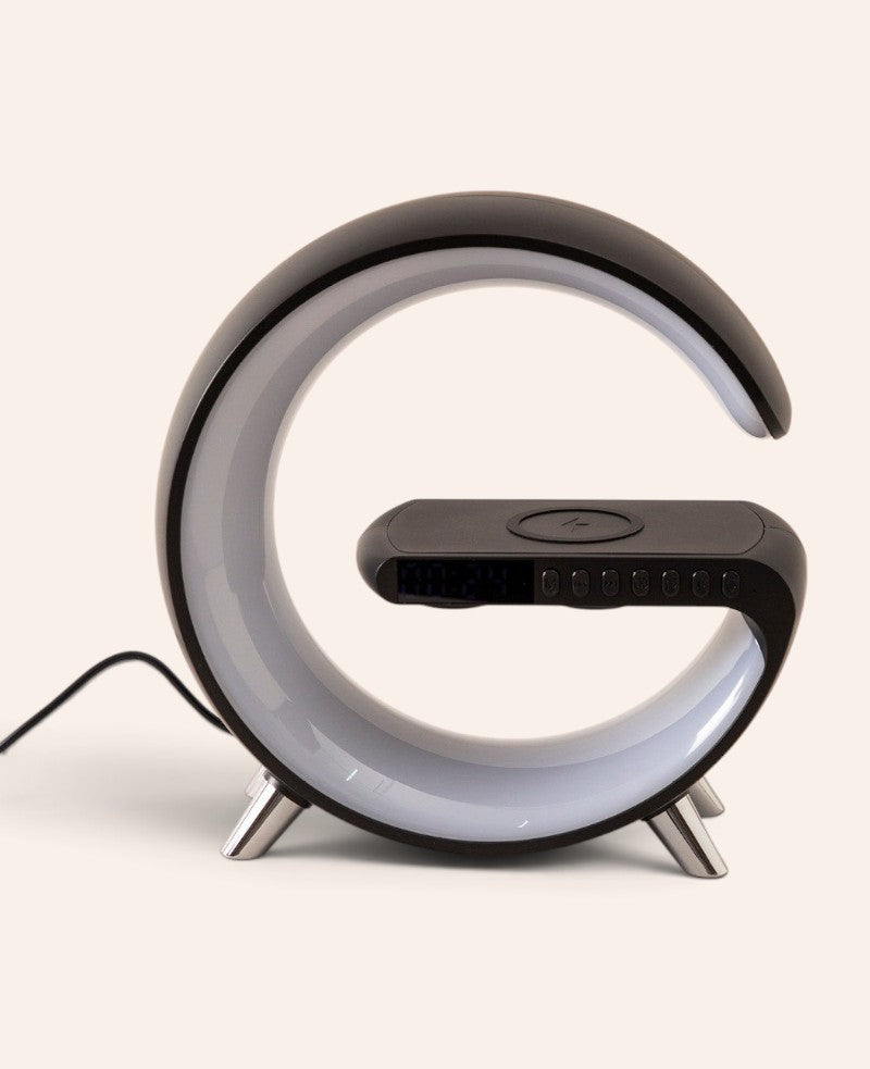 Digitaler LED Wecker Smart Wireless Charger Bluetooth Speaker - Schwarz