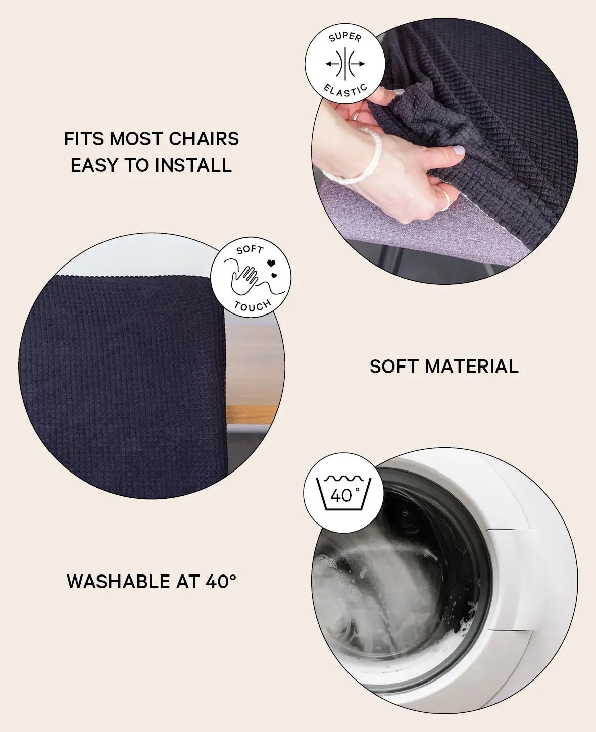 (35x60cm) Stretch Stuhl Überzug Home Deko Moderne Stuhlhusse - Schwarz