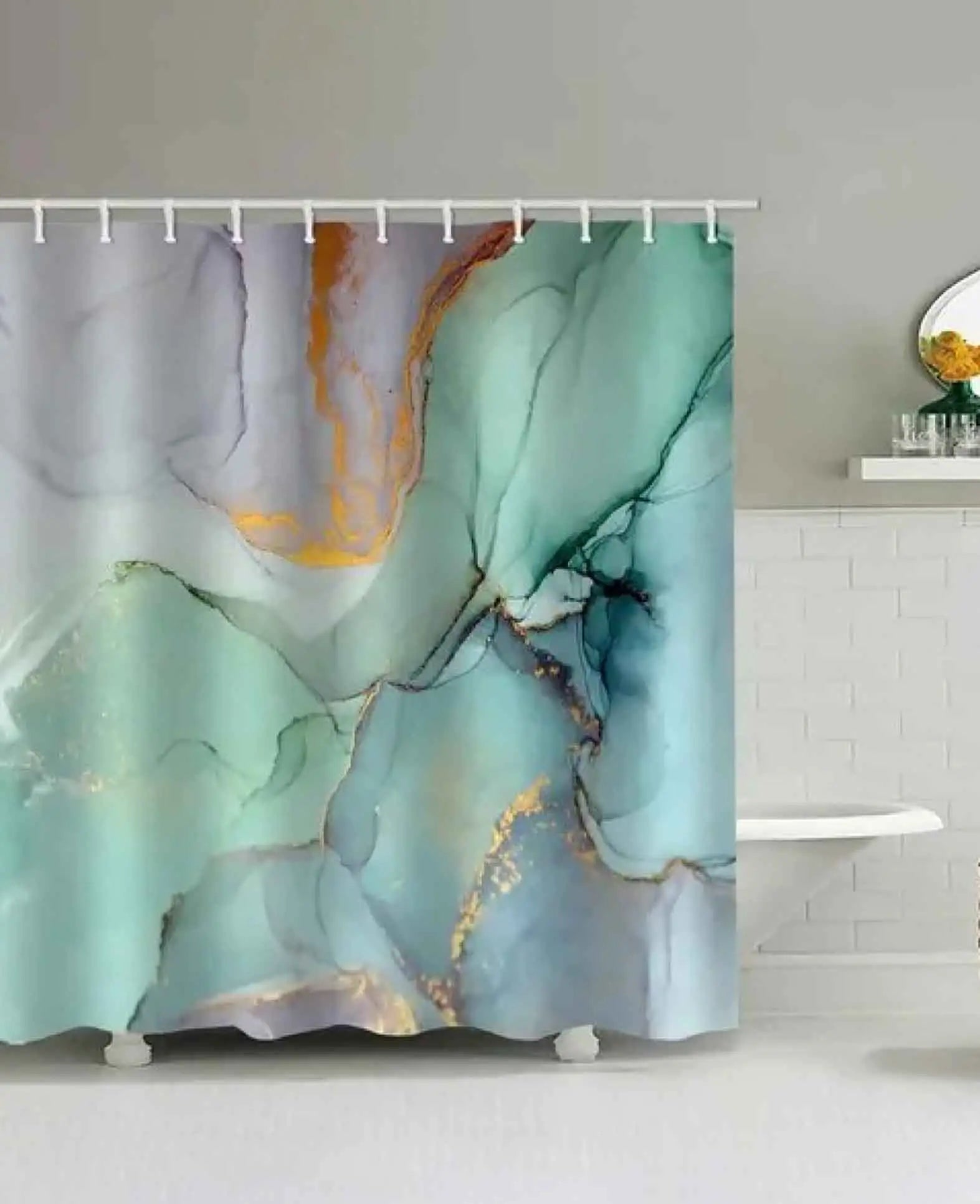 Anti-Schimmel Marble Duschvorhang - Grün / Violett, 180x180cm