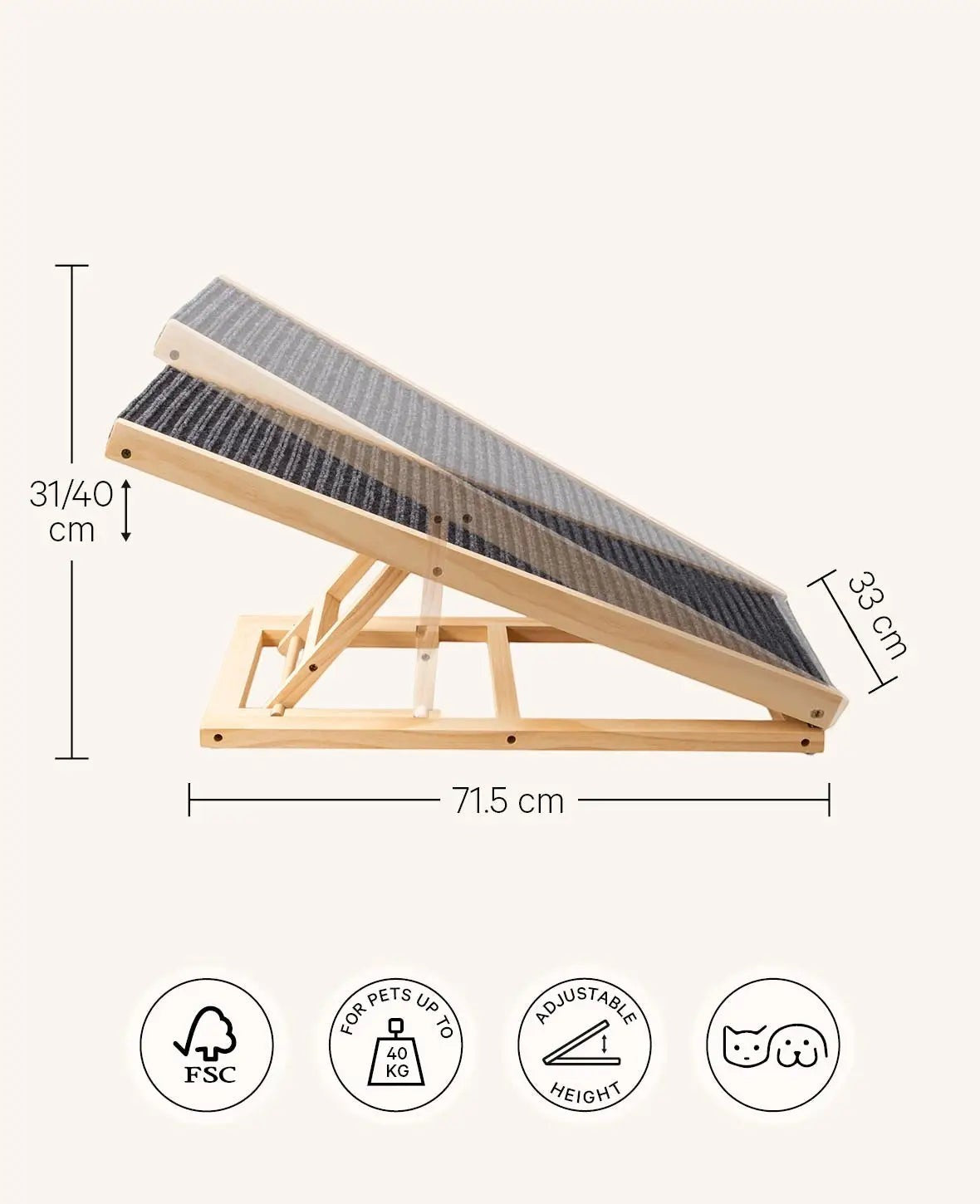 Zusammenklappbare, höhenverstellbare Holzrampe für Haustiere