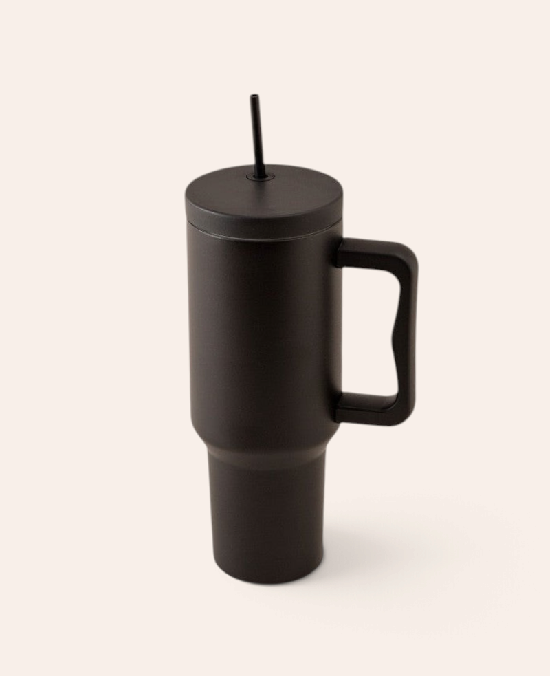 Edelstahl Thermo Becher 1L – Doppelwandig mit Deckel & Strohhalm