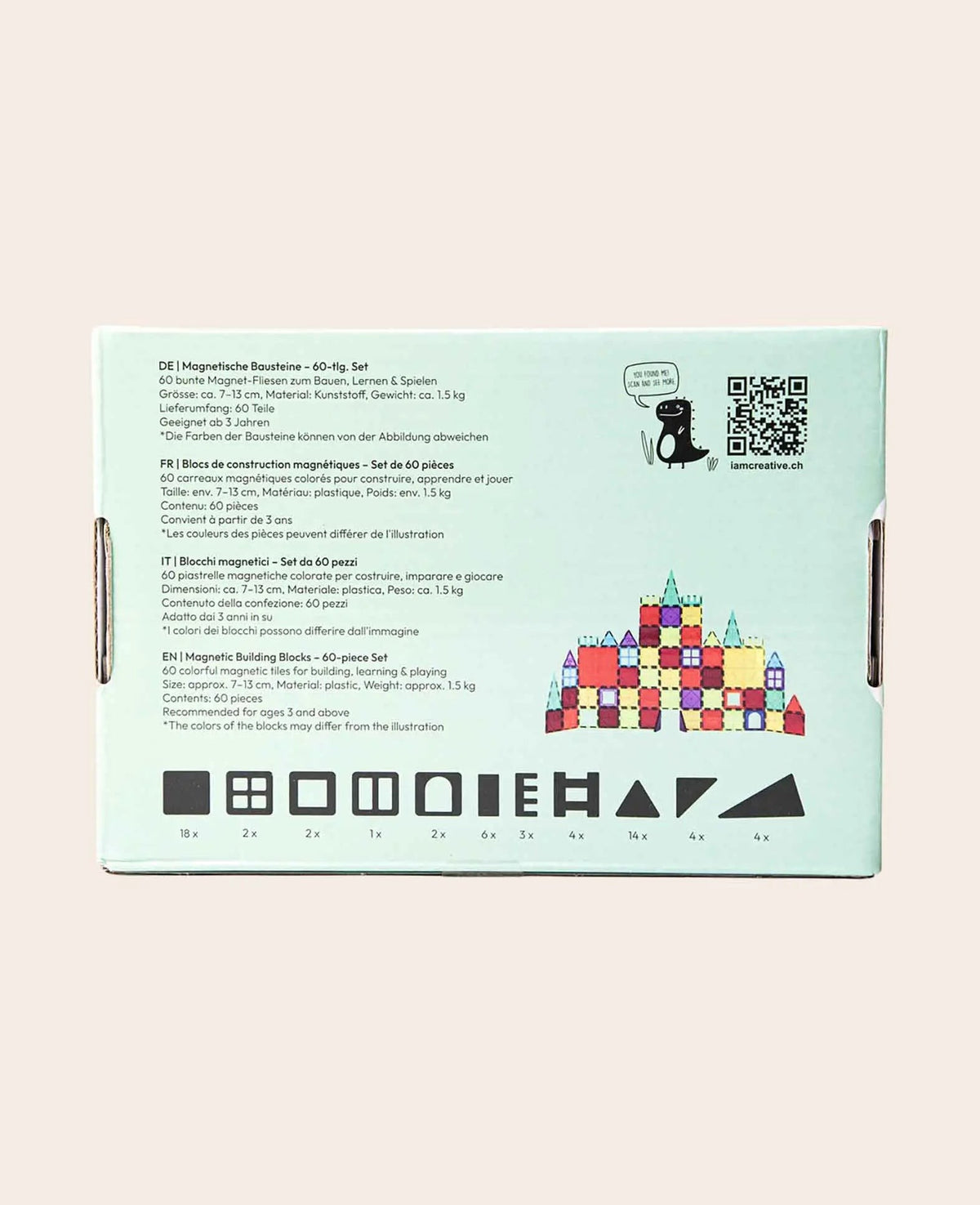 Magnetische Bausteine für Kinder, 60-tlg.