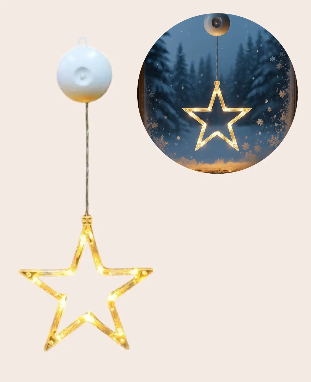 Weihnachtlicher LED Deko Stern mit Saugnapf für Fenster, 18 × 19cm