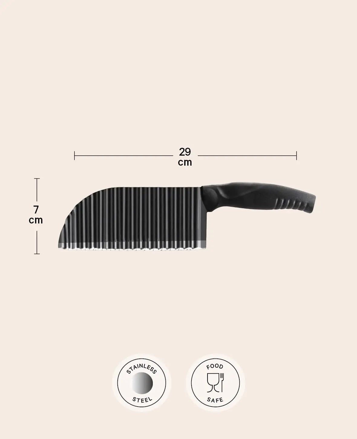 Edelstahl Wellenschneider Mehrzweck Riffel Messer, Schwarz, 29cm