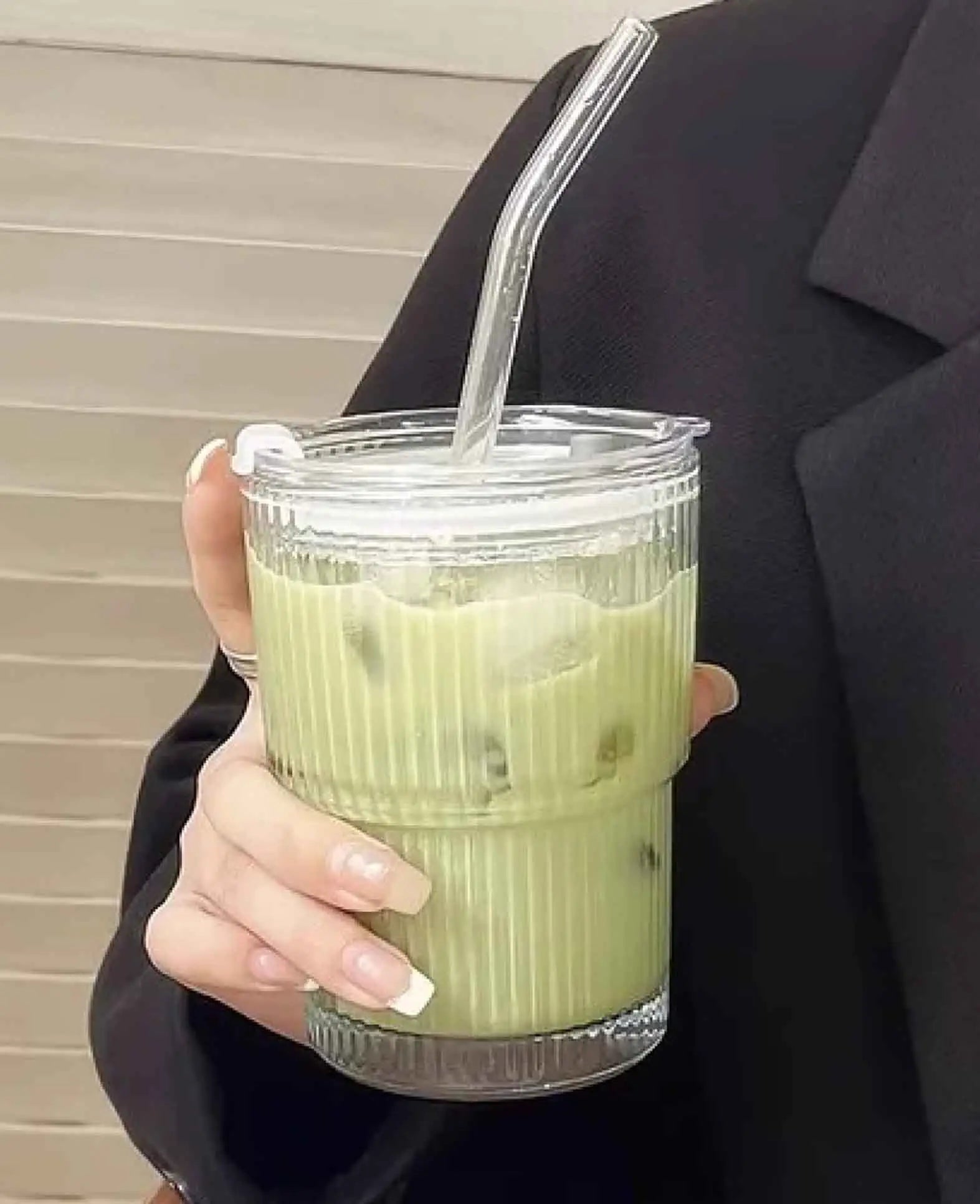 Trinkglas Cocktail Cup inkl. Strohhalm + Deckel - Transparent, 450ml