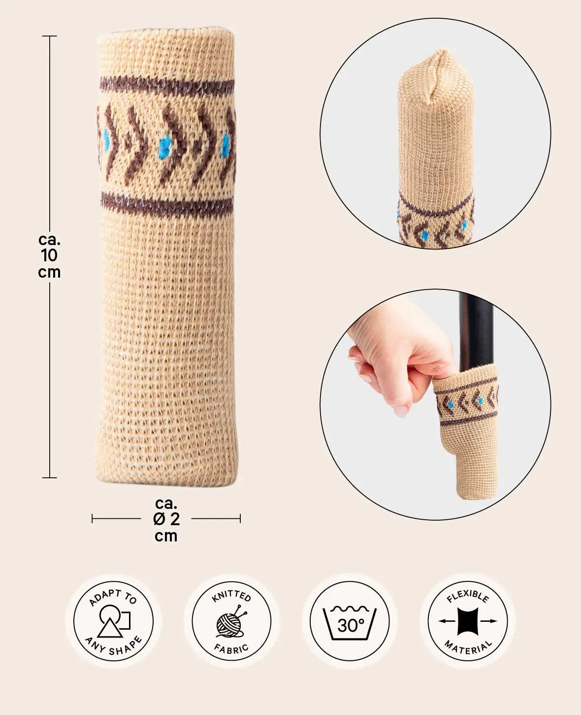 (4er Set) Stoff Stuhlbein Stulpen Schutz – Hellbraun mit Muster