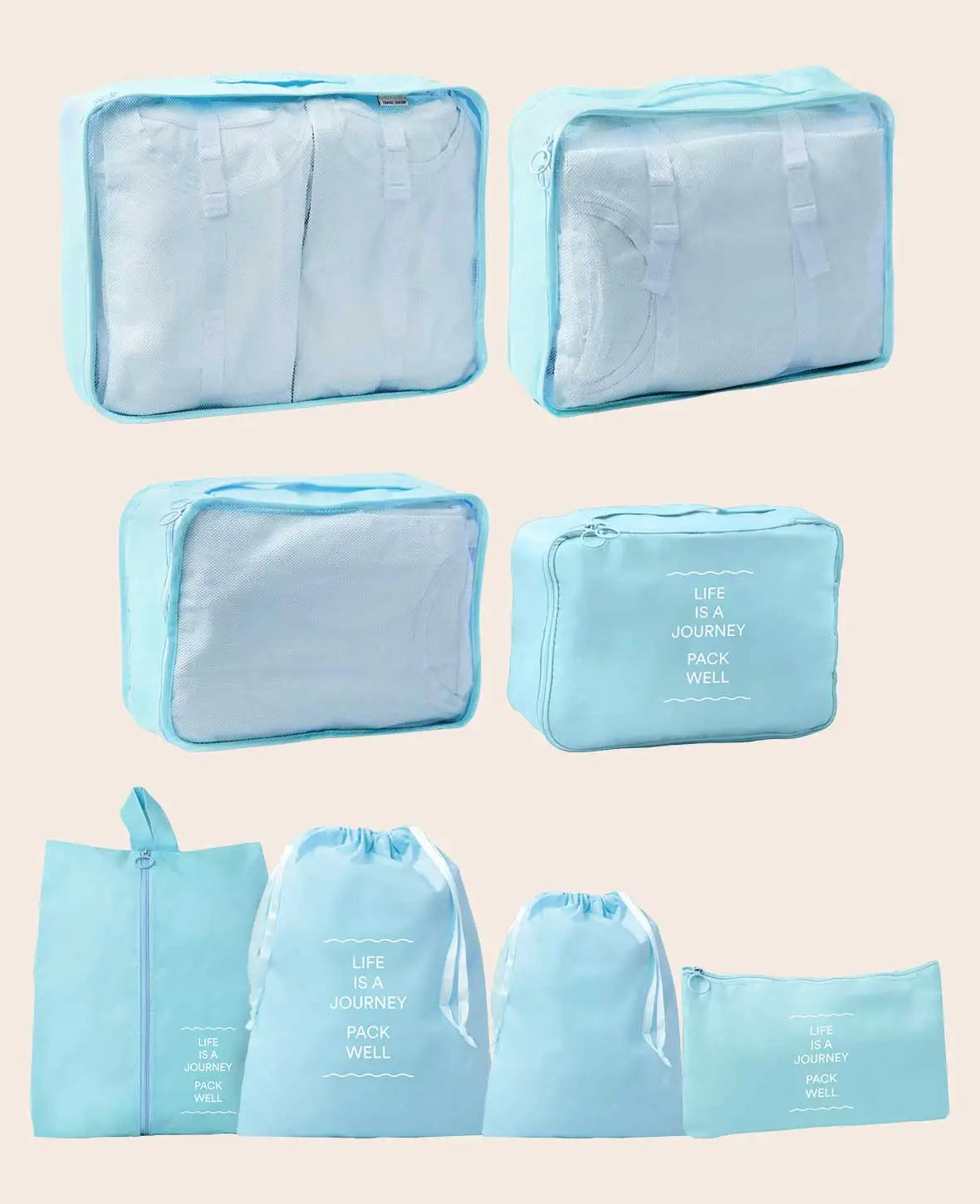 8 in 1 Reise Organiser Set für Koffer & Gepäck – Hellblau