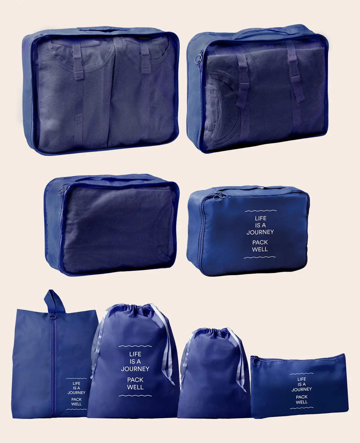 8 in 1 Reise Organiser Set für Koffer & Gepäck – Dunkelblau