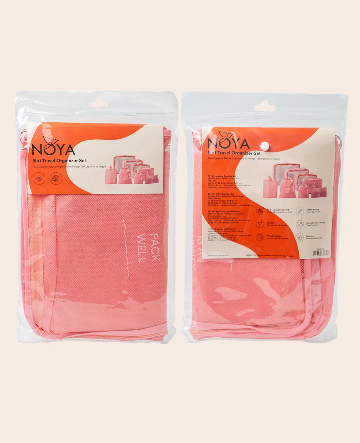 8 in 1 Reise Organiser Set für Koffer & Gepäck – Rosa