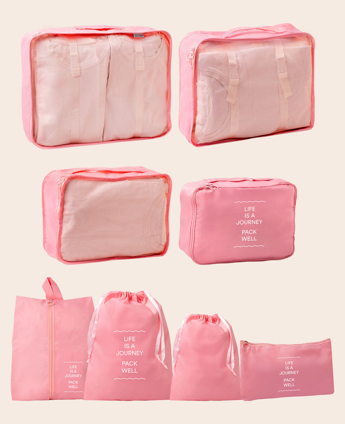 8 in 1 Reise Organiser Set für Koffer & Gepäck – Rosa