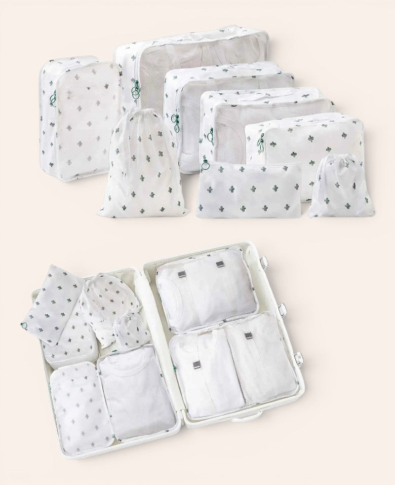 8in1 Wasserdichtes Koffer-Organizer Set – Kompression & Reise - Weiss / Grün