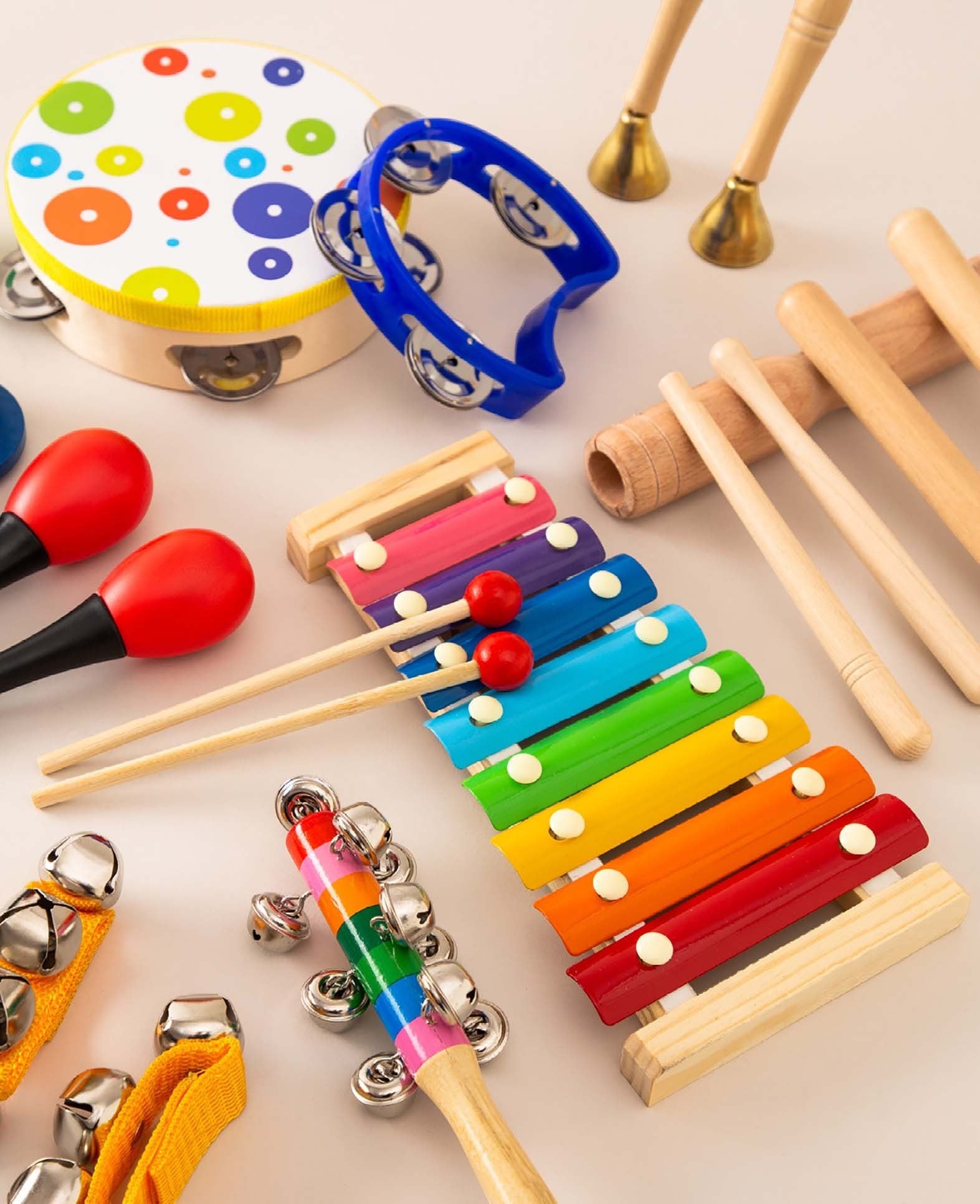 Kinder Spielzeug Musik Instrument Holz Set Rucksack, 15-tlg.