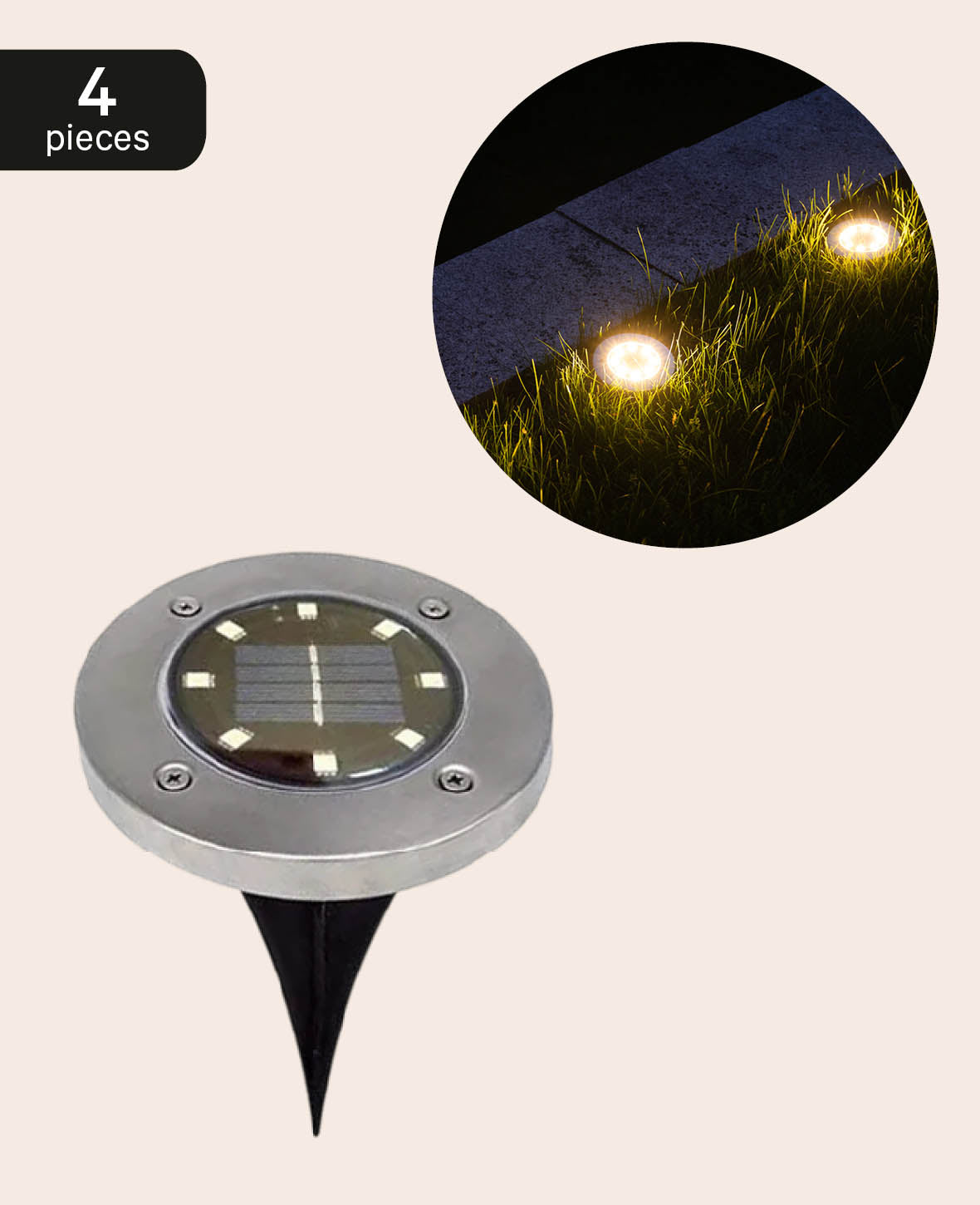Wasserfeste Solar LED Lampe / Webgeleuchtung aus Edelstahl, 4 Stk.