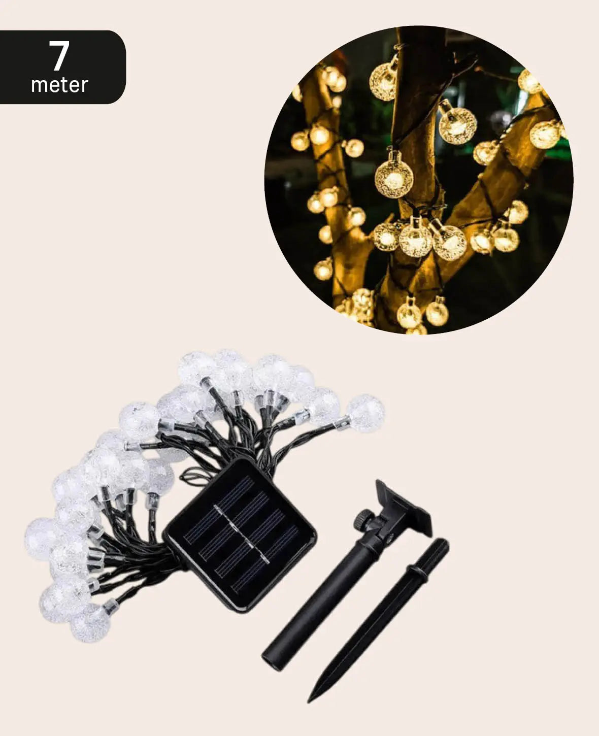 LED Solar Lichterkette mit Kugeln, IP65 - Warmweiss, 7m