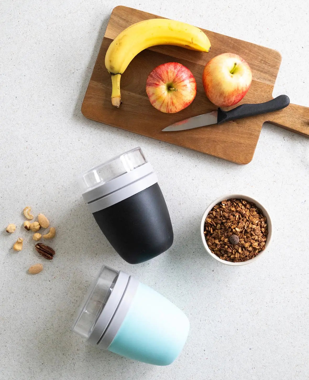 (2er Set) 700ml Lunch Pot mit 2 Essens Behälter / Müsli / Joghurt / Suppe - Blau / Schwarz