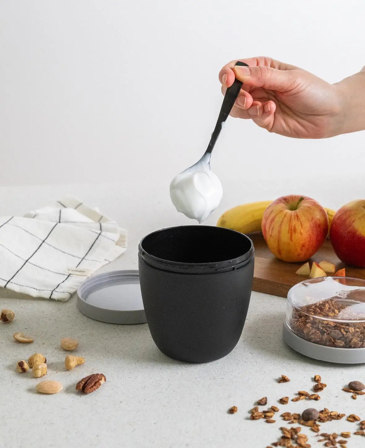 (2er Set) 700ml Lunch Pot mit 2 Essens Behälter / Müsli / Joghurt / Suppe - Blau / Schwarz