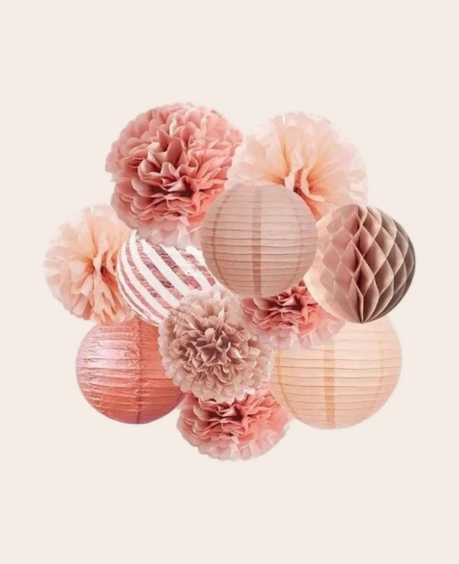 Papier Lampion Pompon's Deko Party - Roségold, 11-tlg.