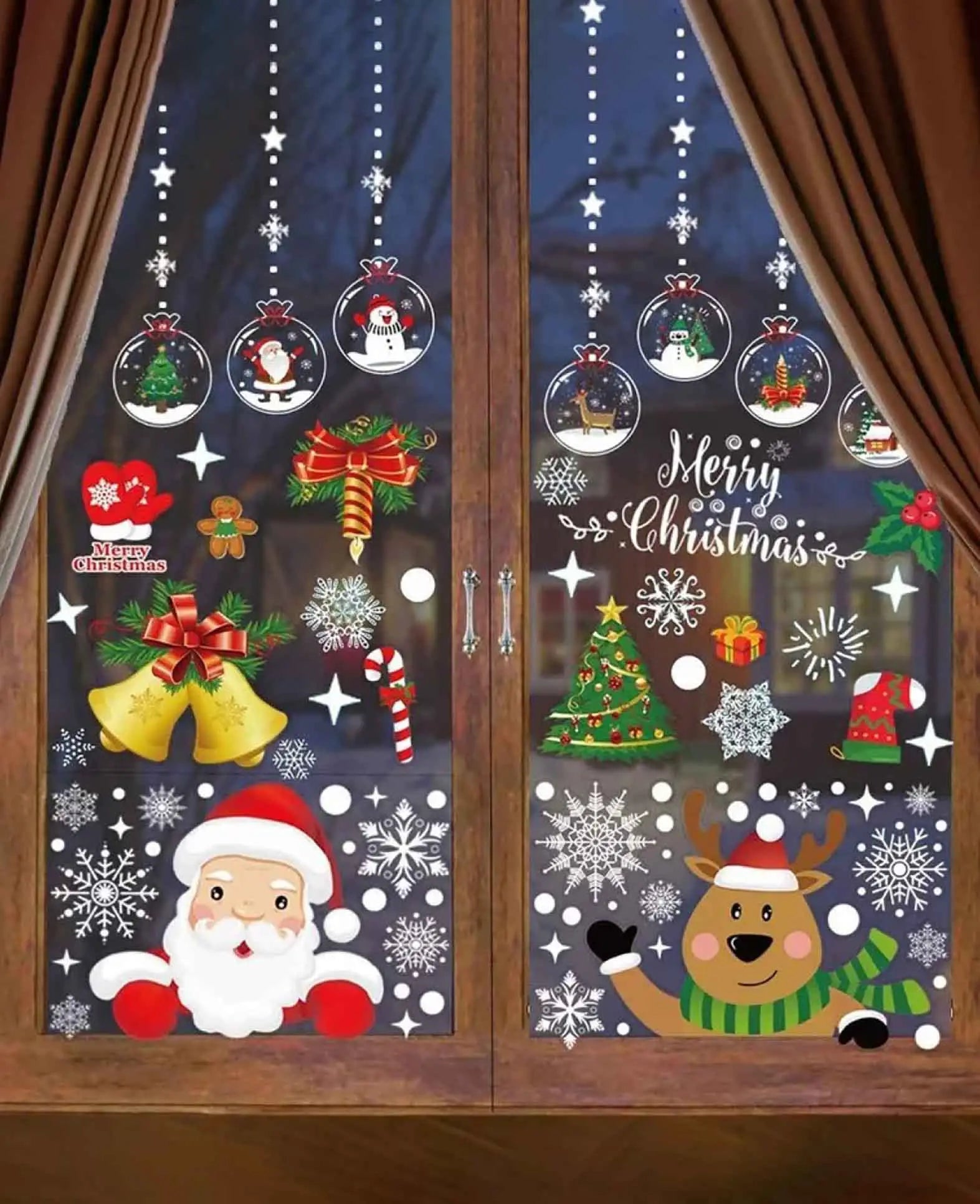 Weihnachts Fenster Folien Aufkleber - Santa / Rentier, 260er Set