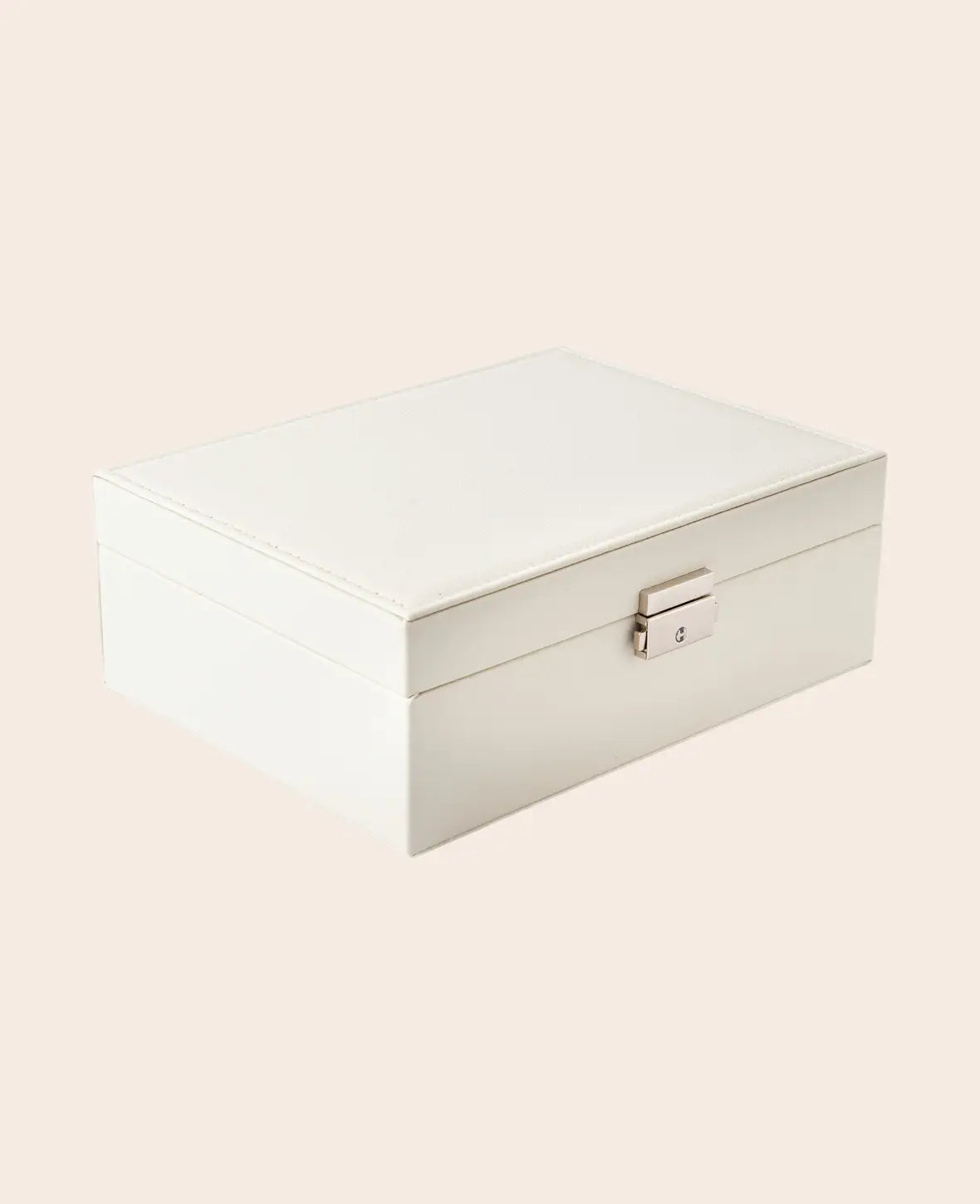Leder Schmuckschatulle mit Schloss, Aufbewahrungsbox Organizer, Ivory