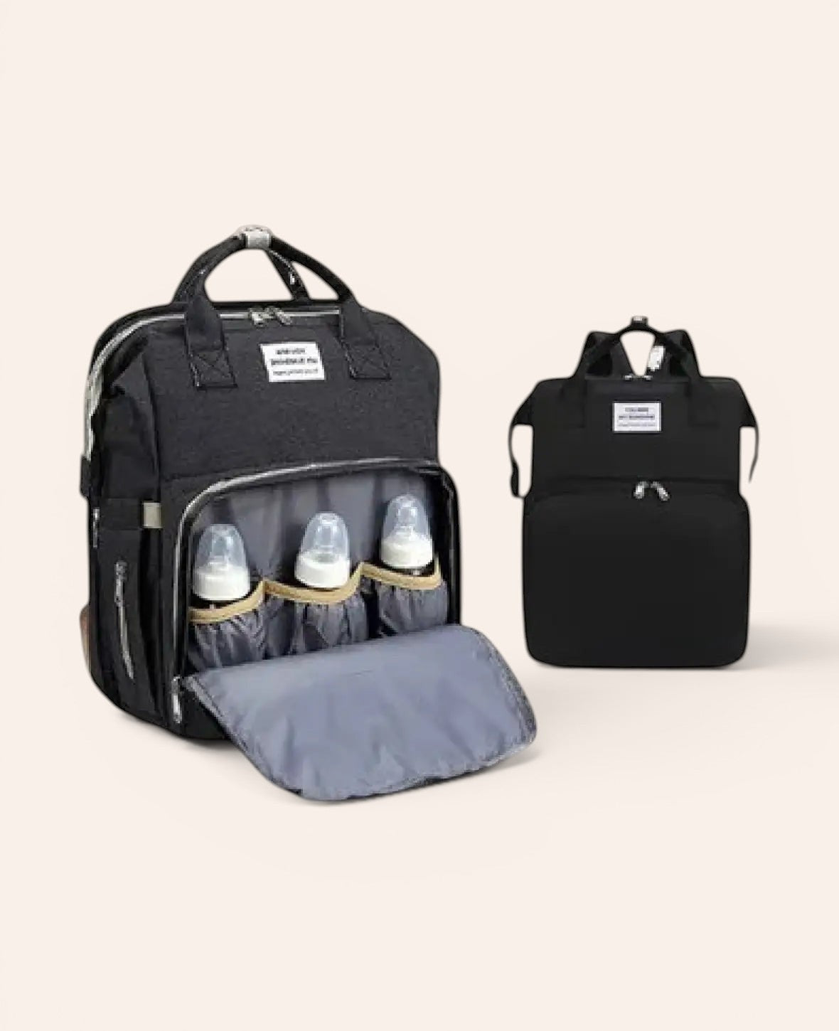 2in1 Baby Reise Rucksack Wickeltasche + Schlafbett, 47x36x12cm - Schwarz