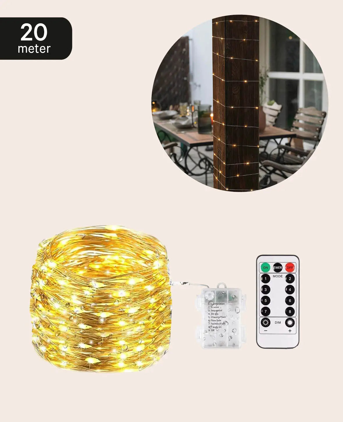 LED Draht Lichterkette mit 8 Modi - Warmweiss, 20 m