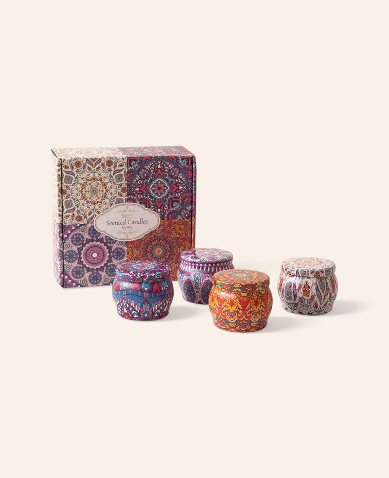 Duft Kerzen Geschenkset im Mandala Design - 100% Sojawachs