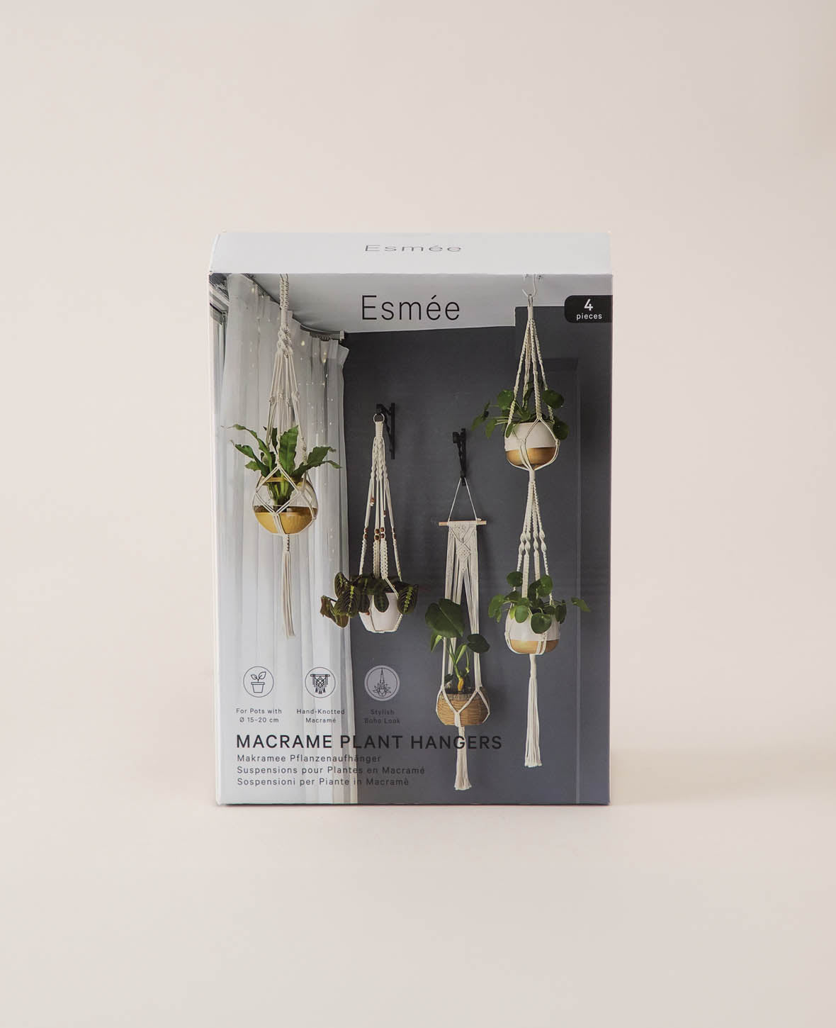 Boho Makramee Blumenampel 4er Set – Handgeknüpft