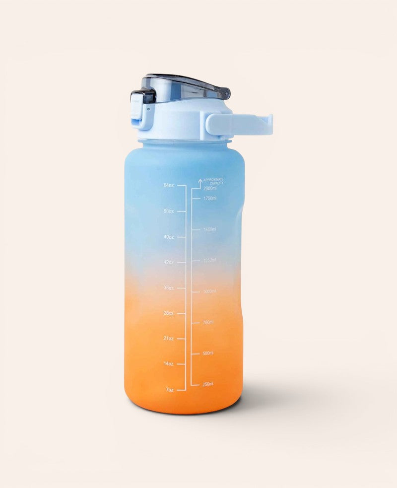 (2L) Tragbare Fitness Trinkflasche mit Zeit Markierung, Blau
