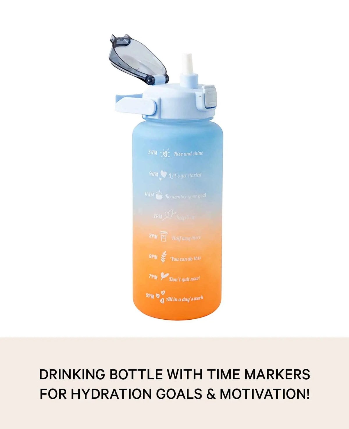 (2L) Tragbare Fitness Trinkflasche mit Zeit Markierung, Blau