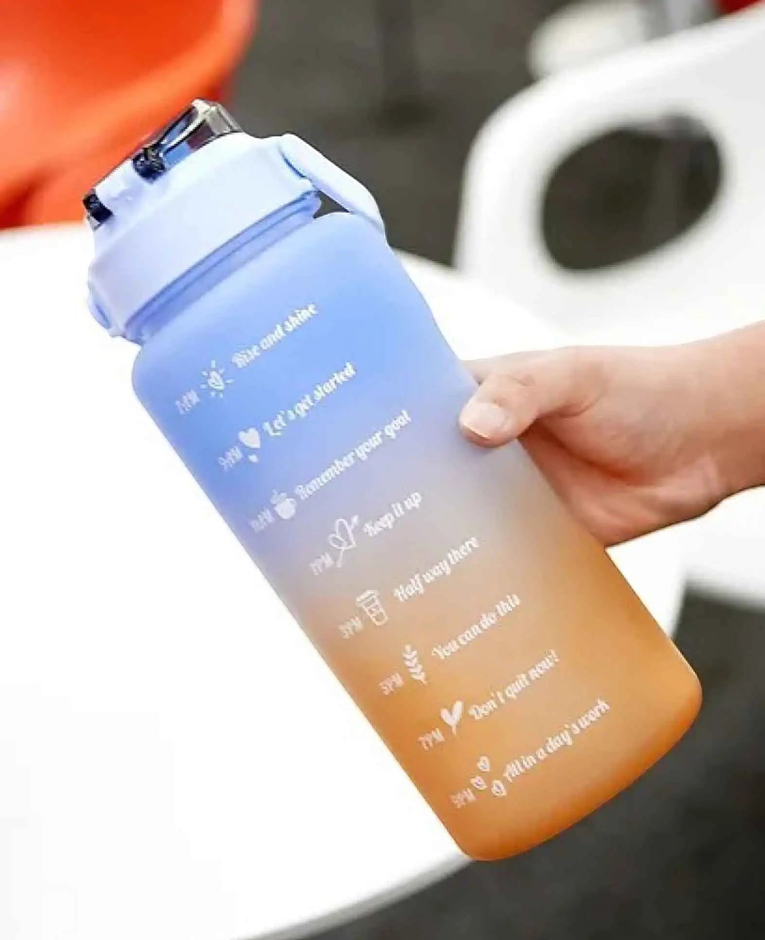 (2L) Tragbare Fitness Trinkflasche mit Zeit Markierung, Blau