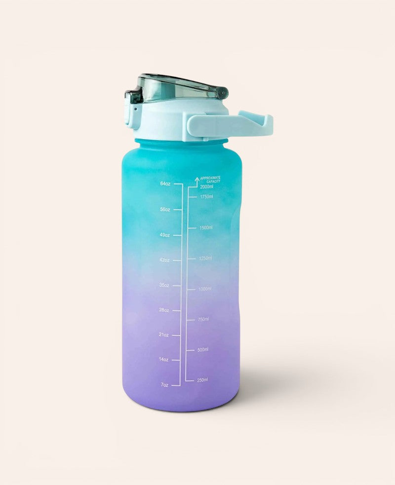 (2L) Tragbare Fitness Trinkflasche mit Zeit Markierung, Grün