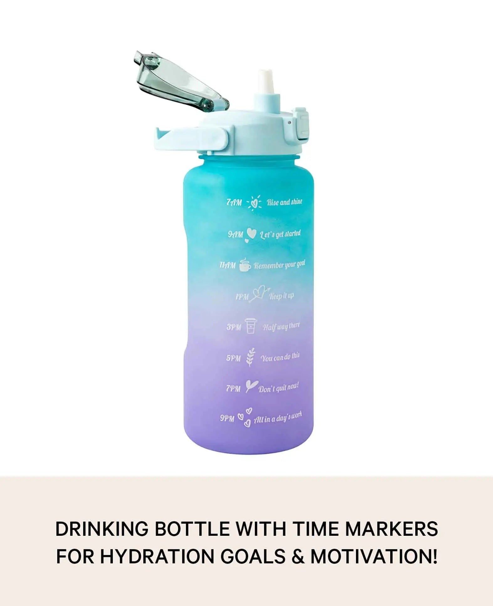 (2L) Tragbare Fitness Trinkflasche mit Zeit Markierung, Grün