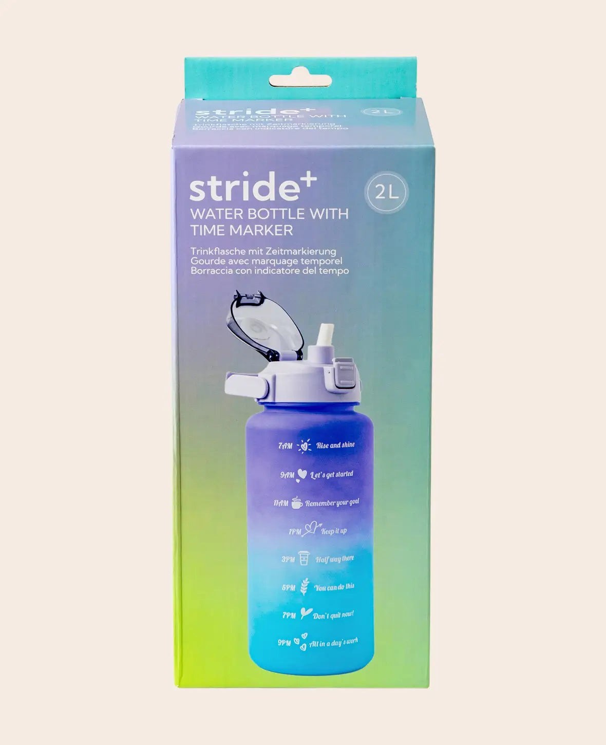 (2L) Tragbare Fitness Trinkflasche mit Zeit Markierung, Lila