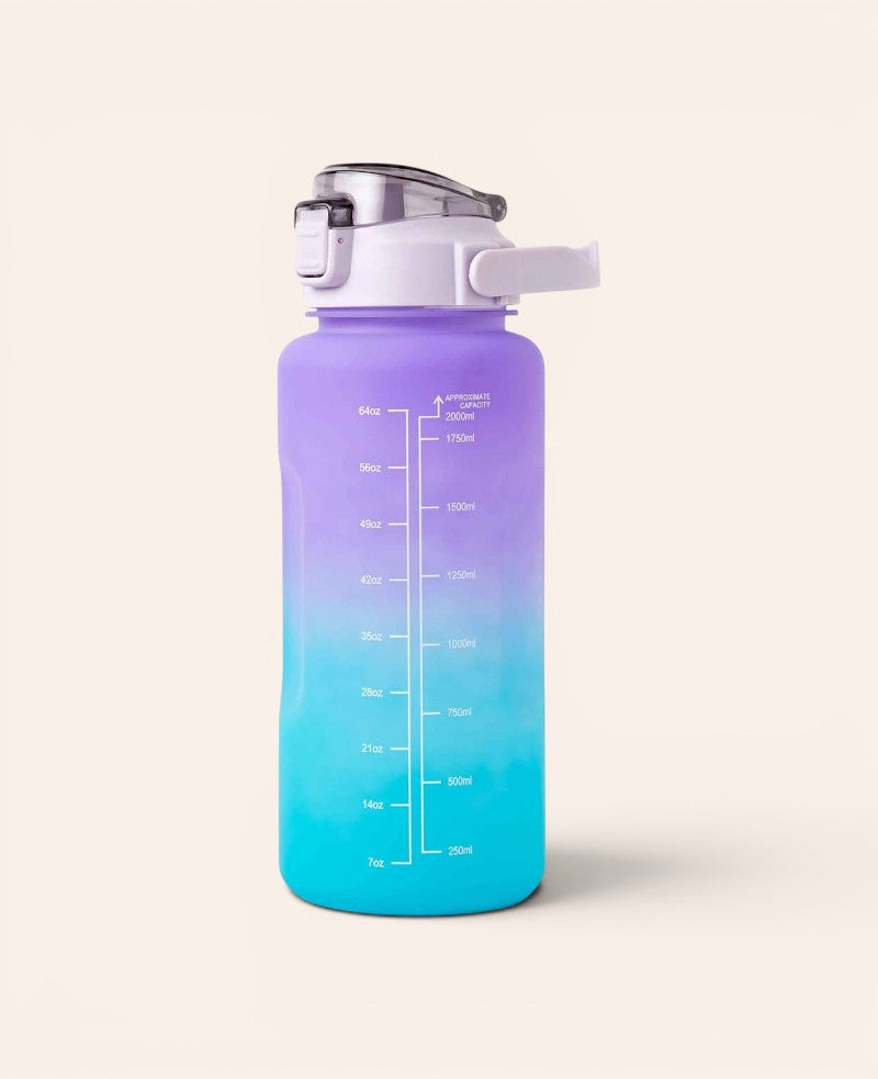 (2L) Tragbare Fitness Trinkflasche mit Zeit Markierung, Lila
