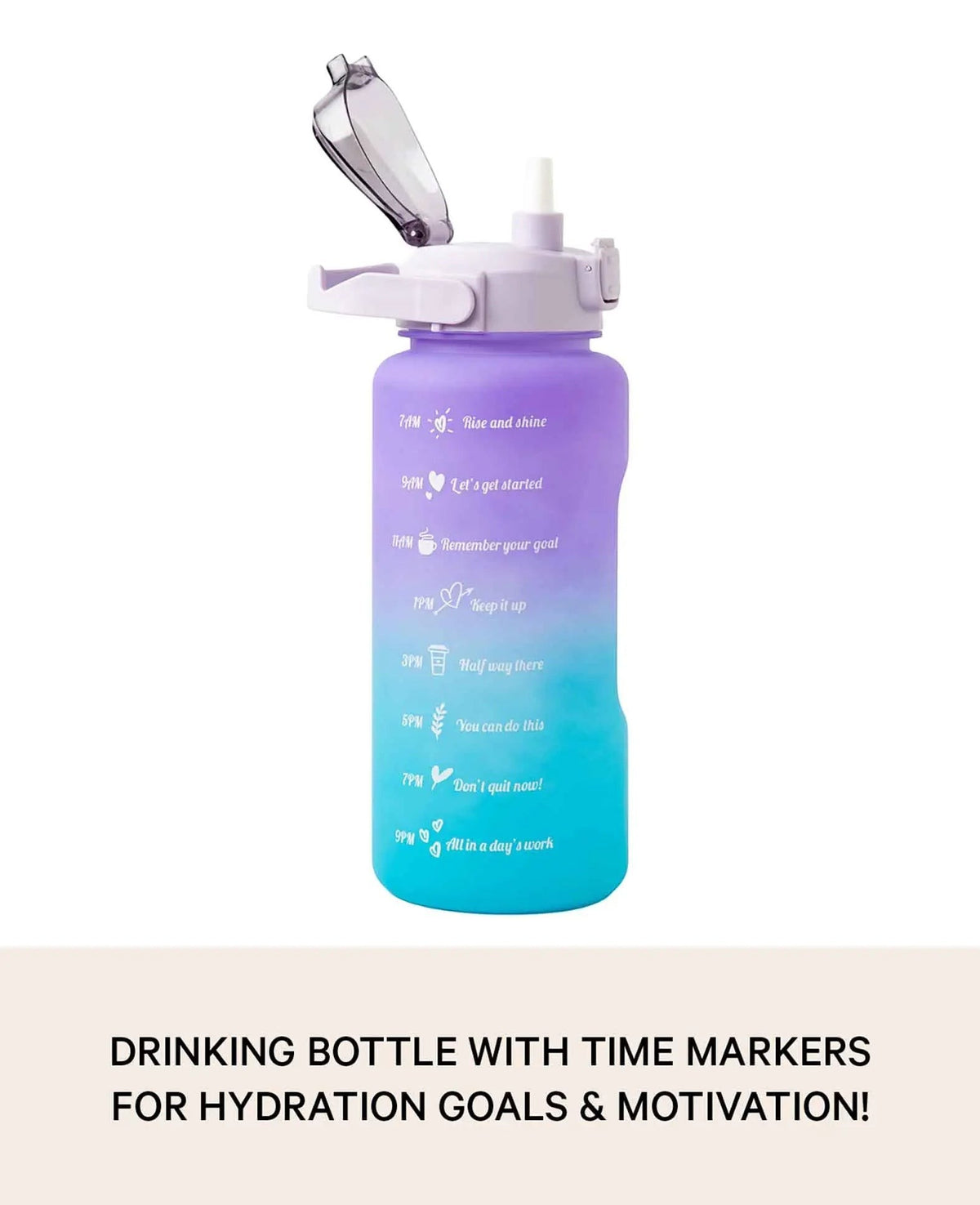 (2L) Tragbare Fitness Trinkflasche mit Zeit Markierung, Lila