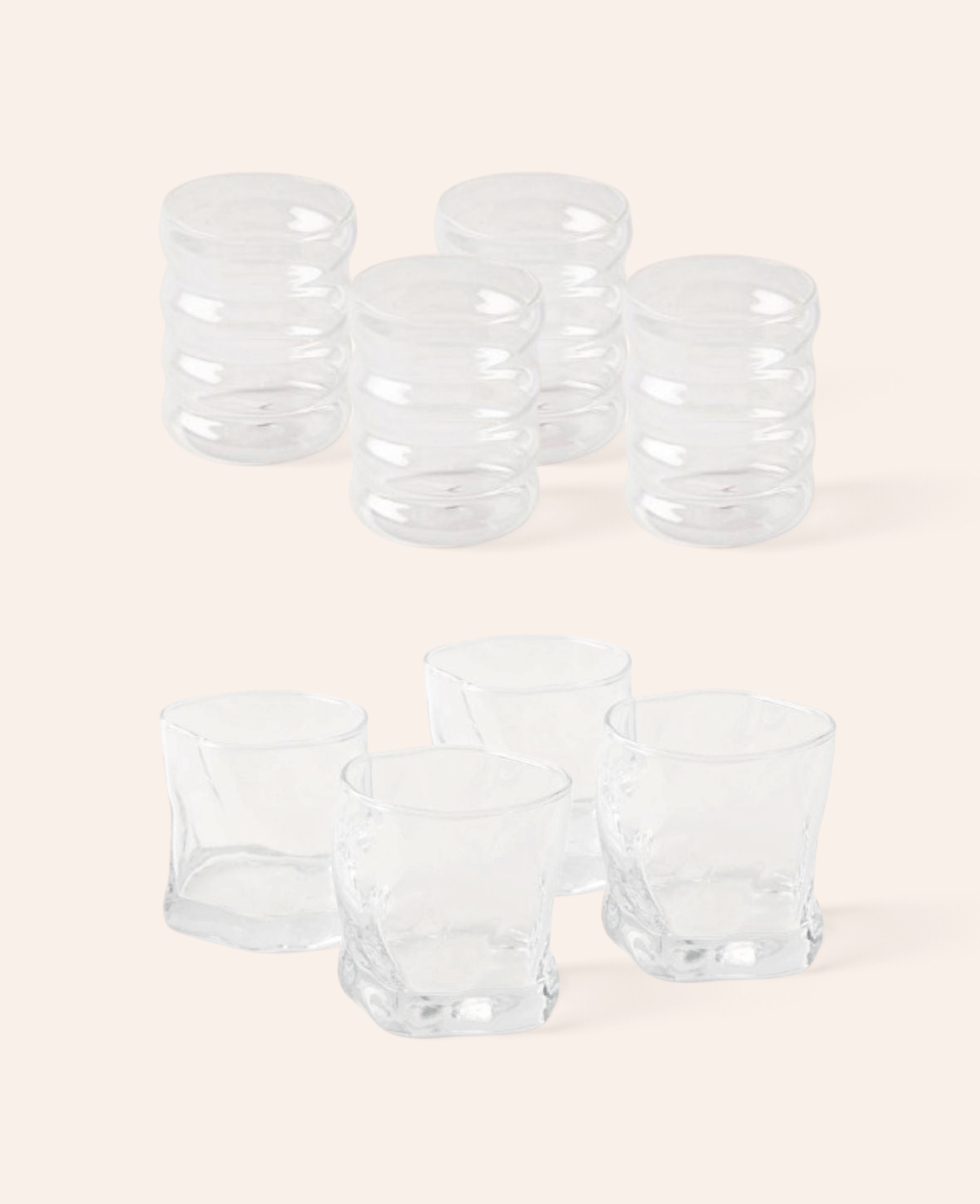 Esmée Bestseller Gläser Set mit geriffelten und organisch geformten Trinkgläsern aus klarem Glas