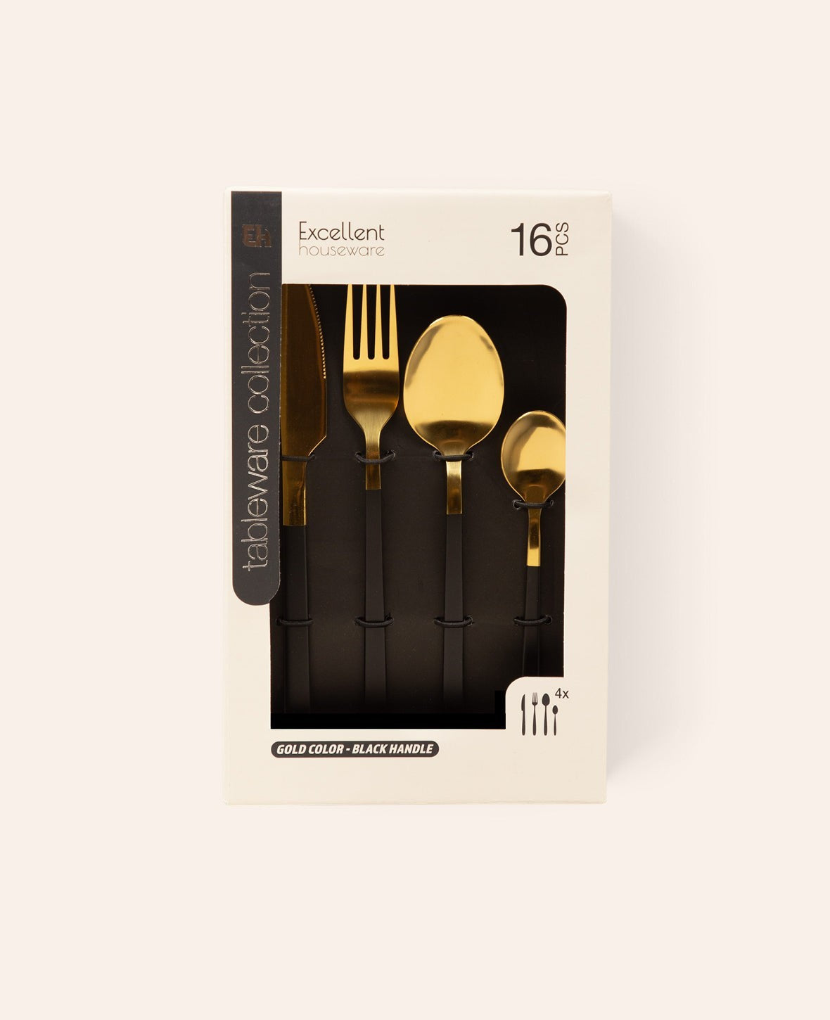 Esmée 16-teiliges Besteckset aus Edelstahl in Gold und Schwarz in einer dekorativen Geschenkbox