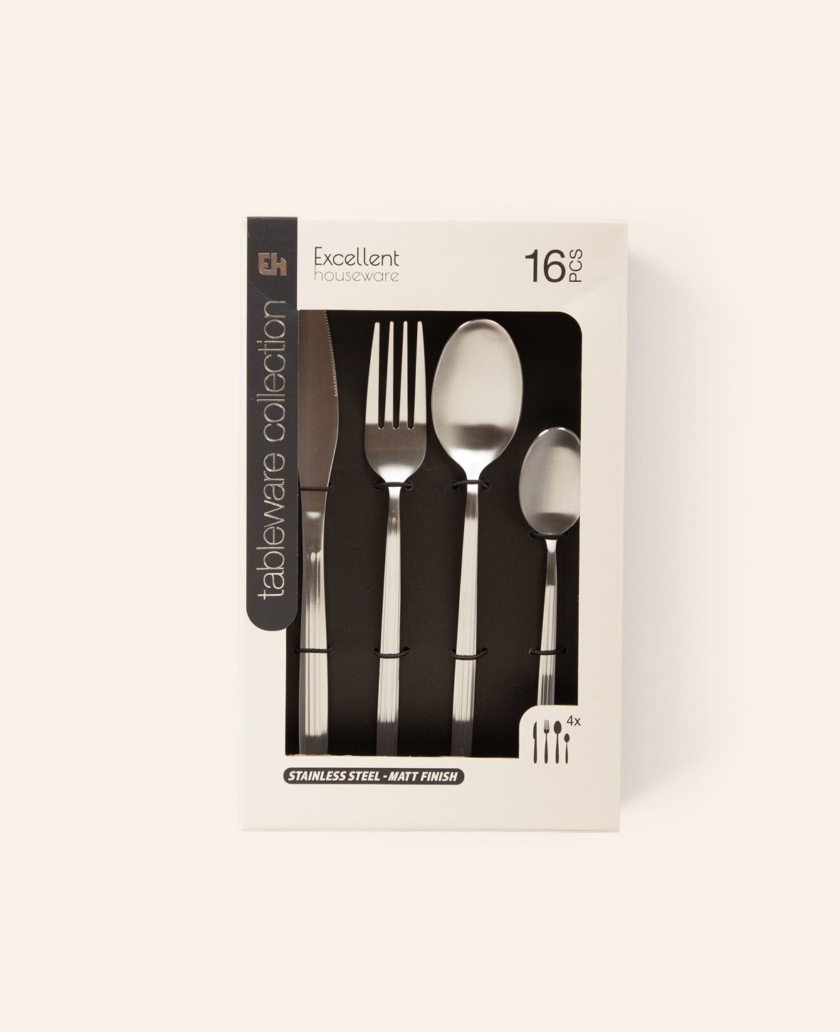 Esmée 16-teiliges Besteckset aus mattem Edelstahl in Silber mit geprägtem Streifendesign in der Originalverpackung