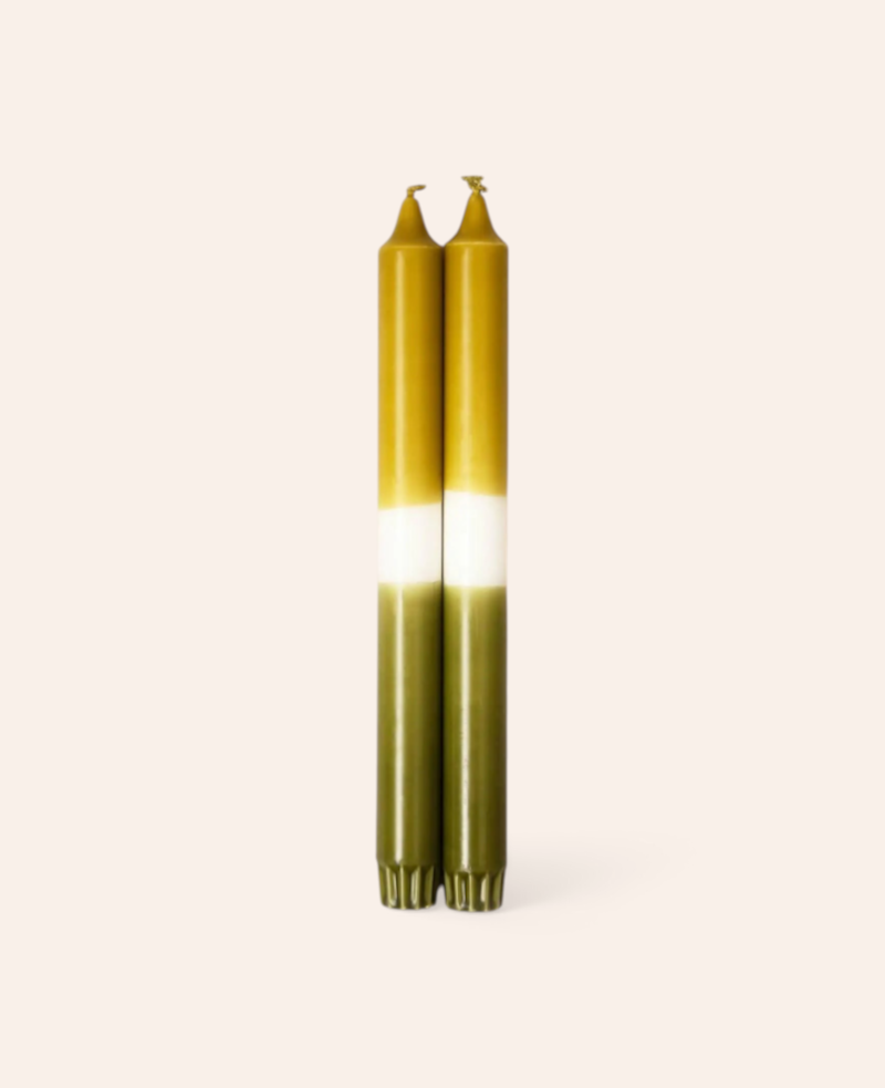 Esmée 2er Set Dip Stabkerzen in Olive und Grün aus Stearin, 25 cm hoch, für eine gemütliche Atmosphäre