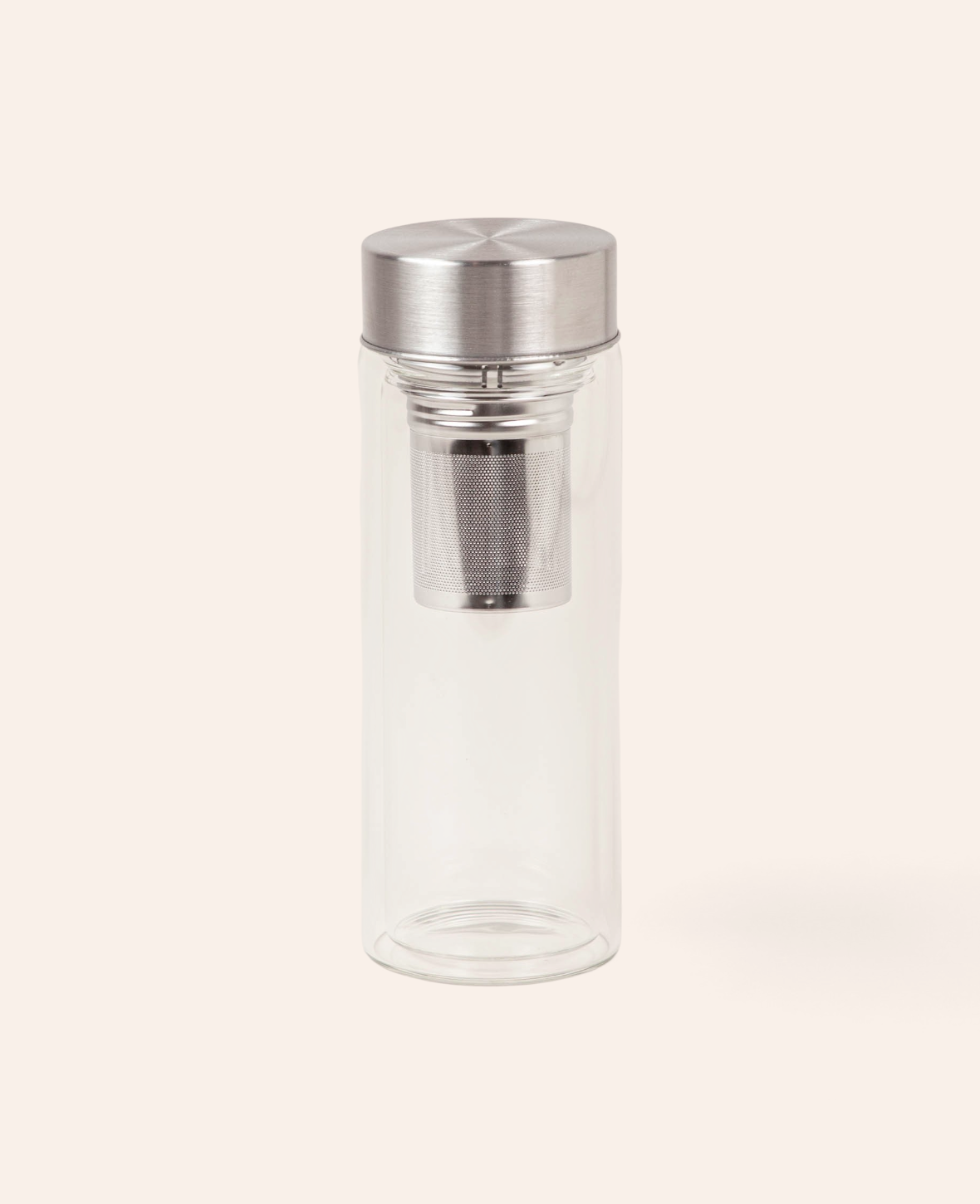 Esmée doppelwandige Glas-Trinkflasche aus Borosilikatglas mit Edelstahl-Teesieb und Edelstahldeckel, 300 ml