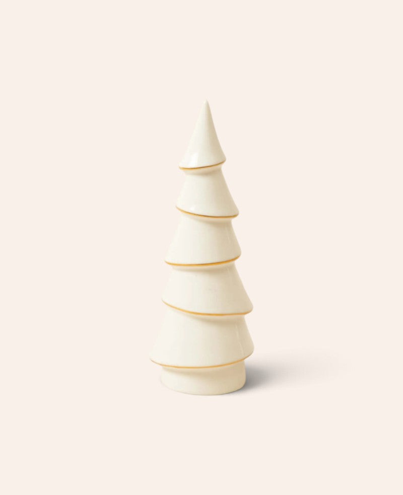Esmée Deko Tannenbaum aus weisser Keramik mit elegantem goldenem Rand, 21 cm hoch für weihnachtliche Tischdekoration