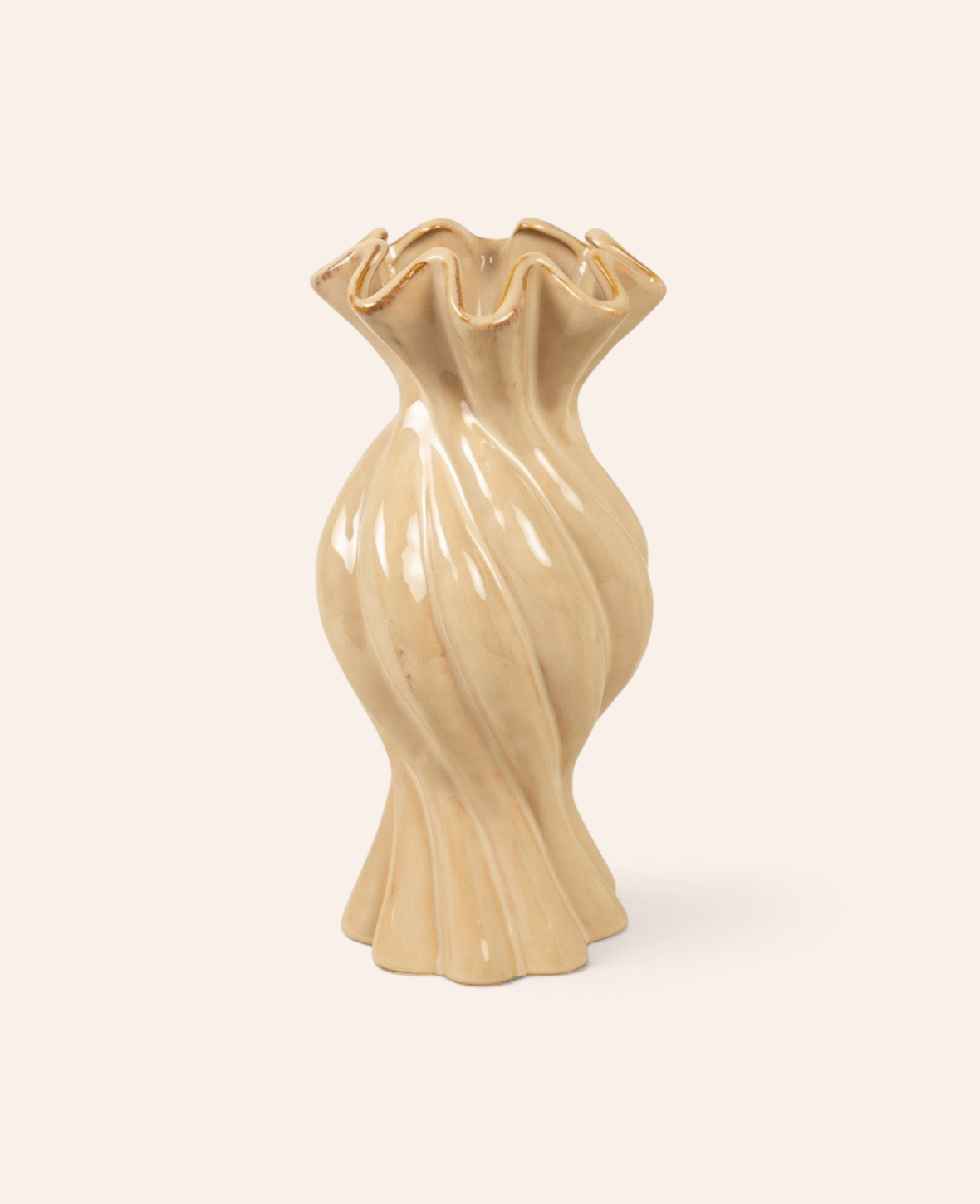 Esmée handgefertigte Keramikvase in Creme mit geschwungenem Design und gewelltem Rand für Trockenblumen