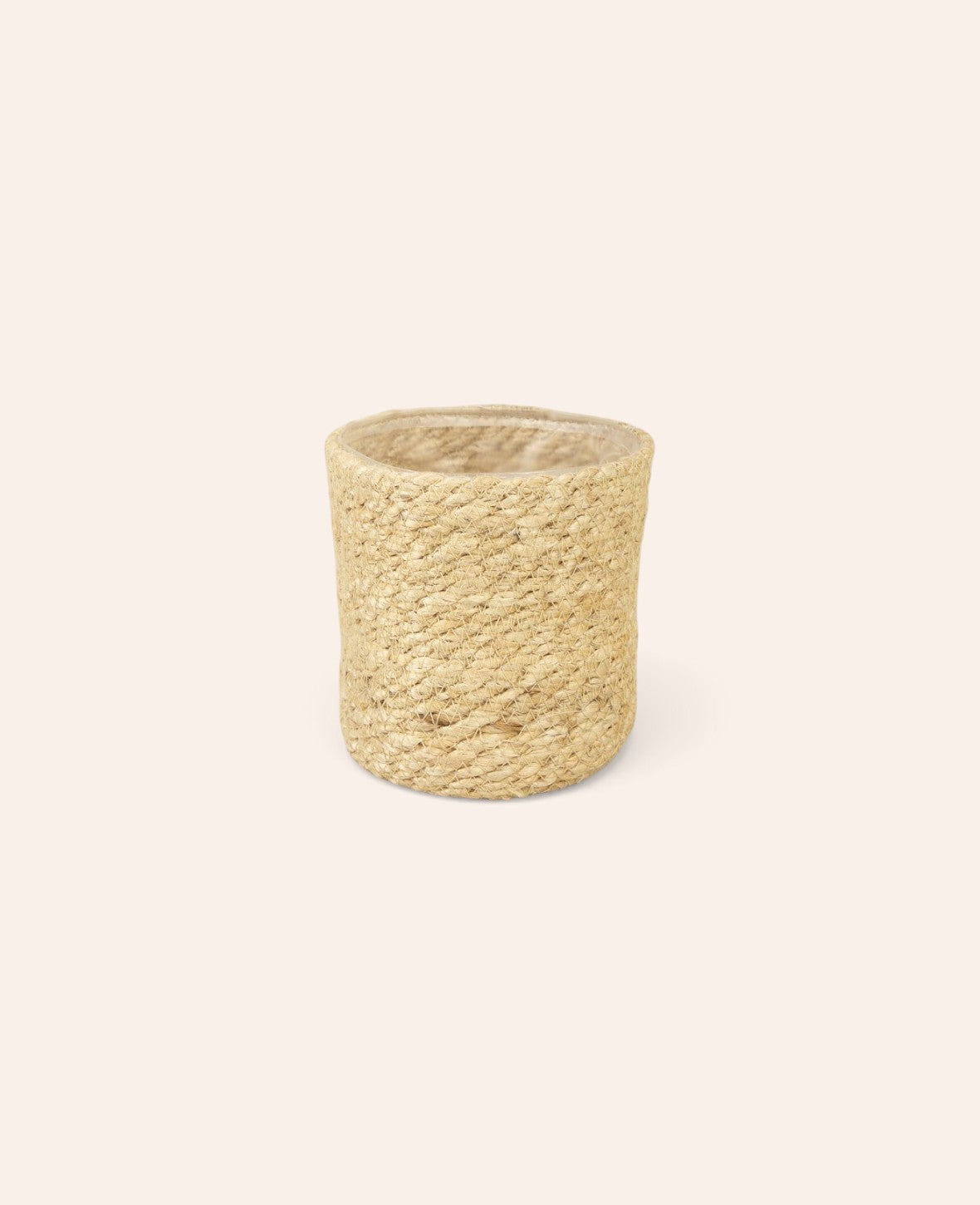 Esmée Korb in Creme aus handgeflochtener Jute mit Kunststoffeinlage, ideal als Übertopf für kleine Zimmerpflanzen