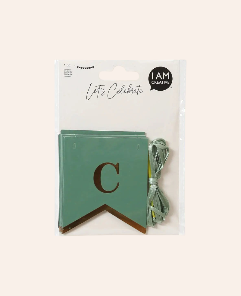 Esmée Mini Wimpelgirlande Celebrate in Mint aus Pappe mit goldener Schrift für festliche Partydekoration