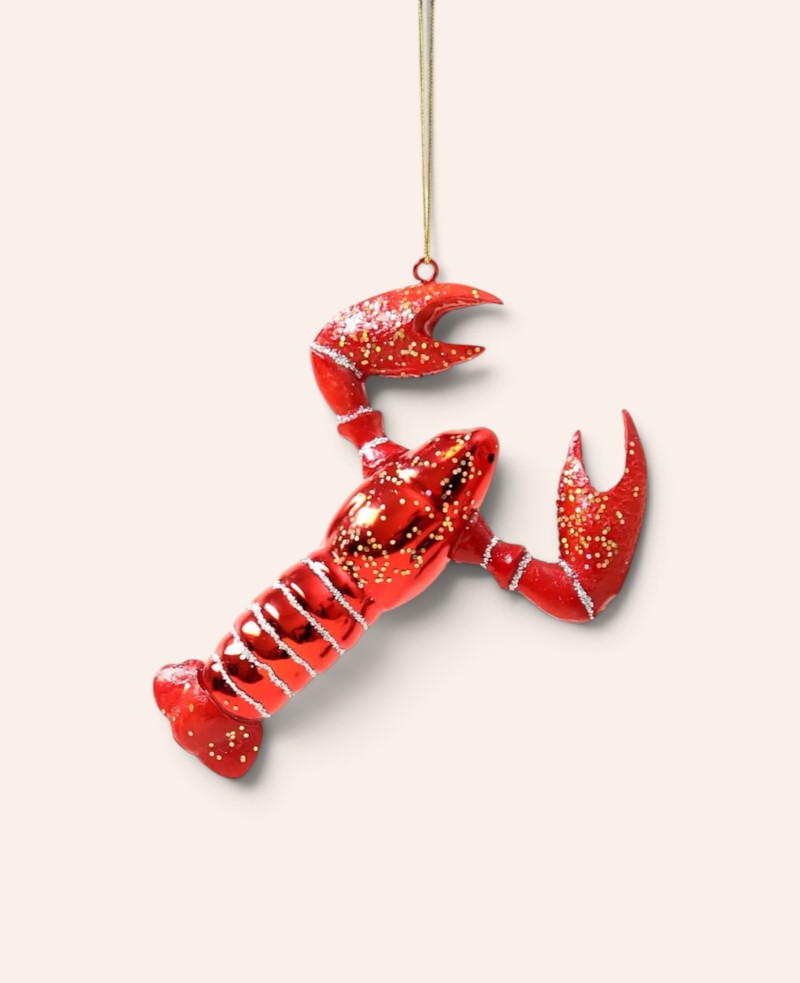 Esmée roter Hummer Weihnachtsbaumschmuck mit goldenem Glitzer und goldener Aufhängeschnur