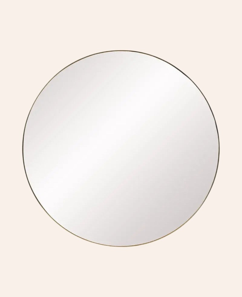 Esmée runder Wandspiegel mit dünnem goldenem Metallrahmen, 40 cm Durchmesser, elegantes Design für die Wanddekoration